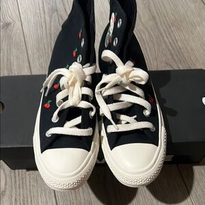 BNIB Converse Black High-Top Sneakers with Cherry Embroidery